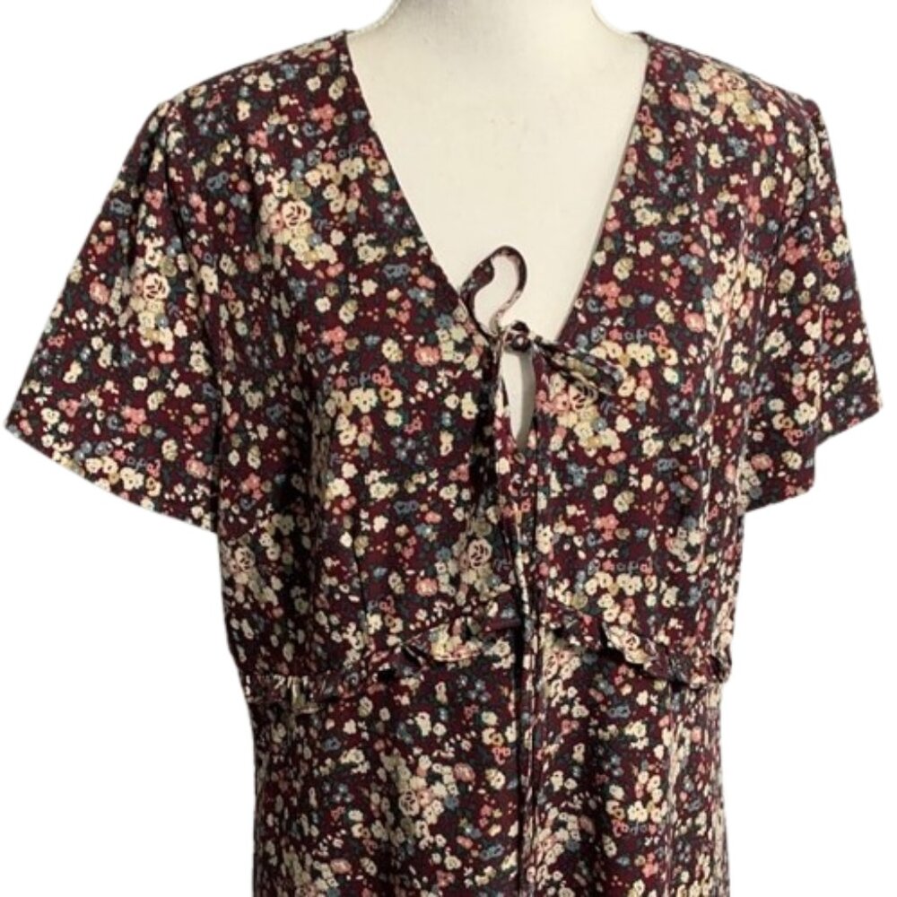 Allegra K Women's Floral Ruffle Trim Tie Front Dresses Short Sleeve Summer Flowy